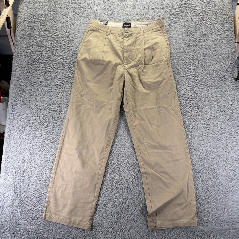 PB Basics Pant Men's 34x32 Beige Cotton Chino Straight Pleated Career Preppy